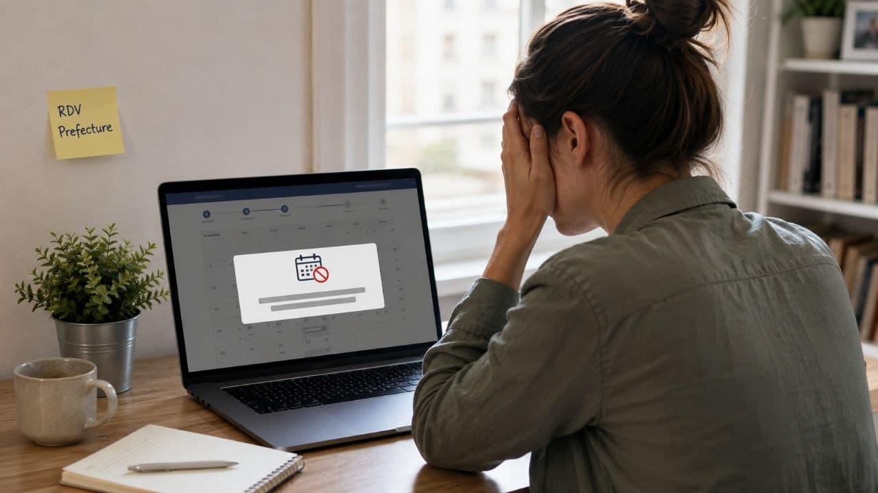Usagère consultant un calendrier de rendez-vous sans créneau disponible