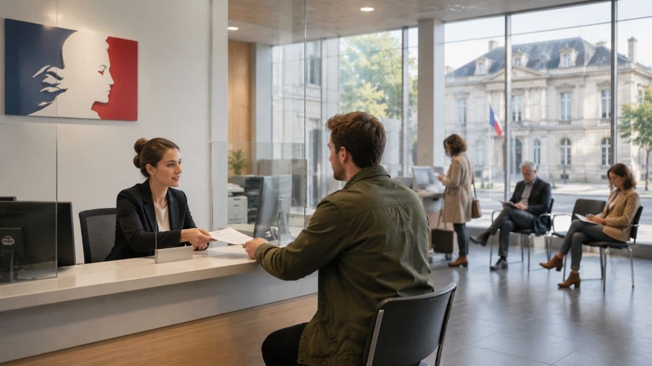 Guichet d'accueil dans une préfecture française